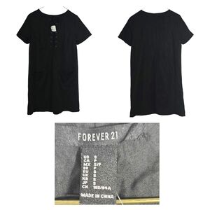 Forever 21 Black Short Sleeve Lace-Up Shift Dress